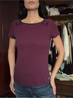 Lauren Ralph Lauren Navy and Red Striped Short Sleeve Top